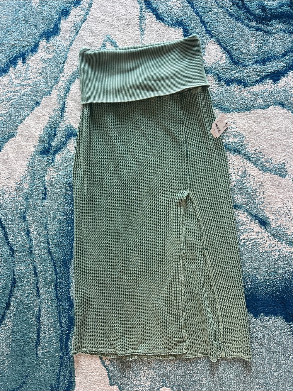 Free People Knit Fold-Over Waist Midi Skirt in Sage